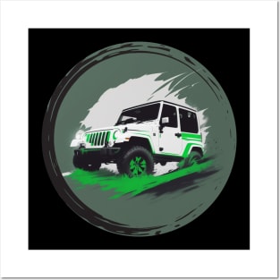 Jeep Vehicle White Greens Design Posters and Art